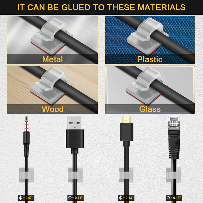 Clips Organizador De Cables Con Adhesivo 20 unidades